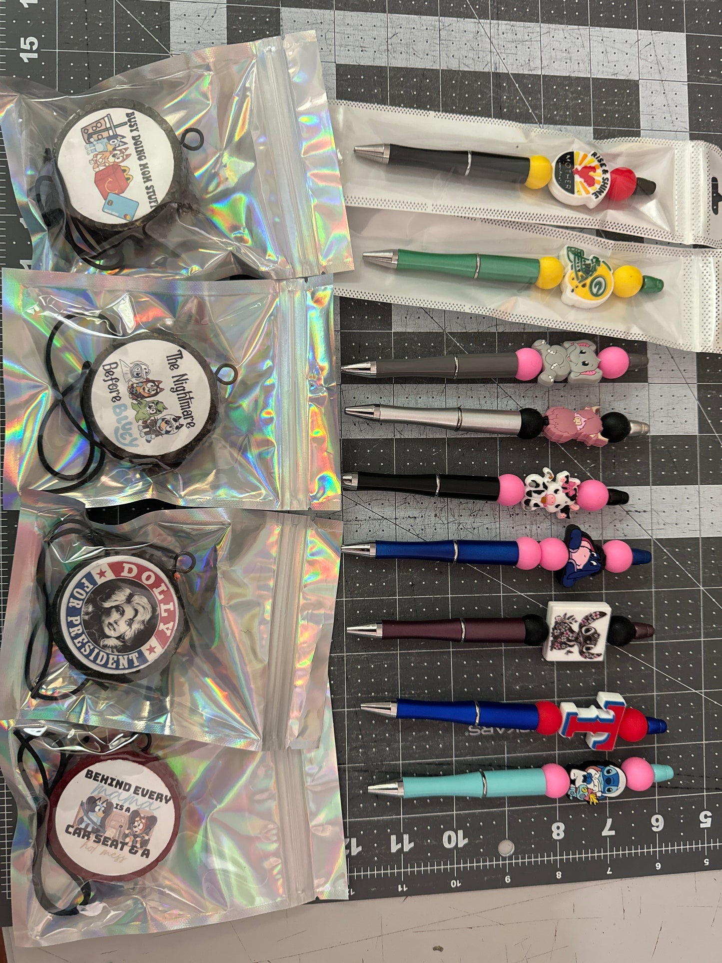 Pens and freshies and love spell tin